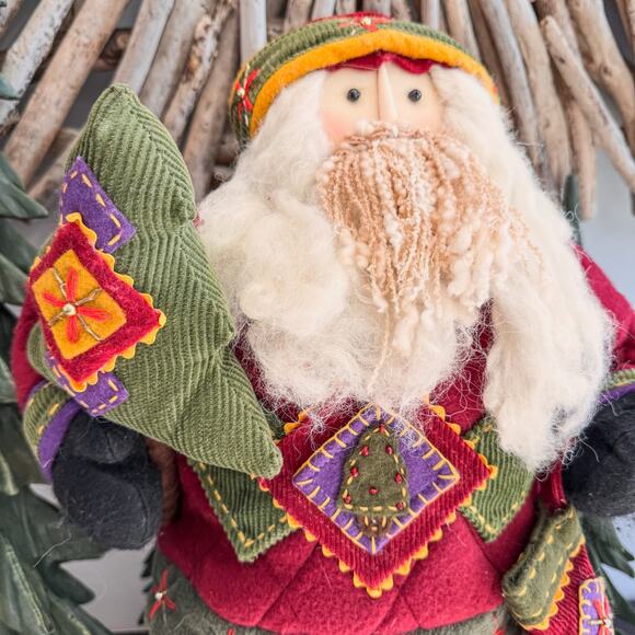 Traditional Cloth Santa Claus w/ Artsy Wool Blend Quilted Patchwork Style, 20" - Picture 2 of 11